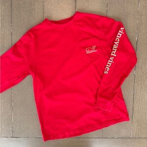 Vineyard Vines Boys’ Long-Sleeve Red Holiday Christmas Pocket T-Shirt • Size L